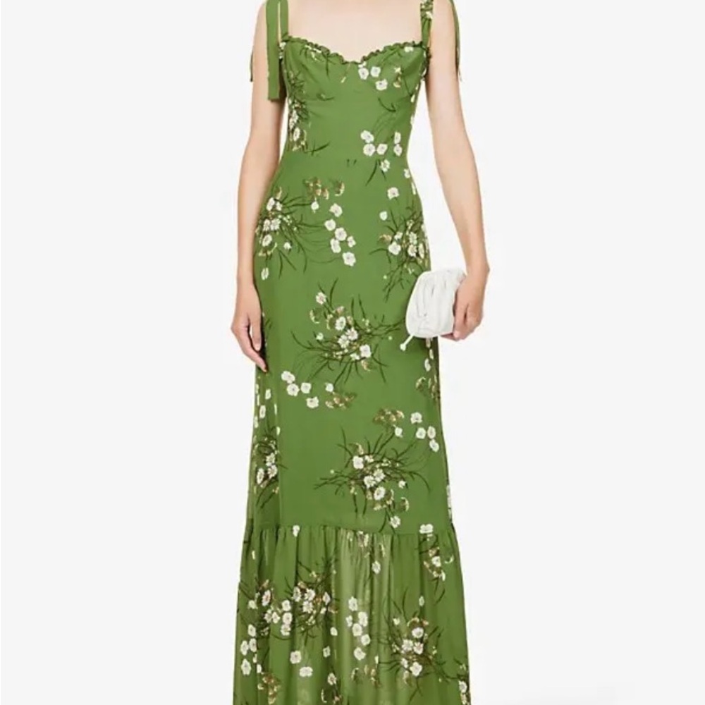 Reformation Jasen Green Floral Maxi Dress